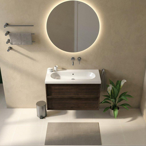 Saniclass Holz Frame Badkamermeubelset - 100x45x63.5cm - Palermo keramische wastafel wit - 1 wasbak - zonder kraangat - 2 lades - mat eiken charcoal (hout) SW1579702