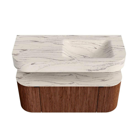 MONDIAZ THOR-DLUX Meuble de salle de bains 110cm arrondi gauche + droite couleur Ruby avec 1 tiroir et 2 portes. Vasque suspendue CLOUD Droite 1 trou de robinet couleur Nata. SW1462948