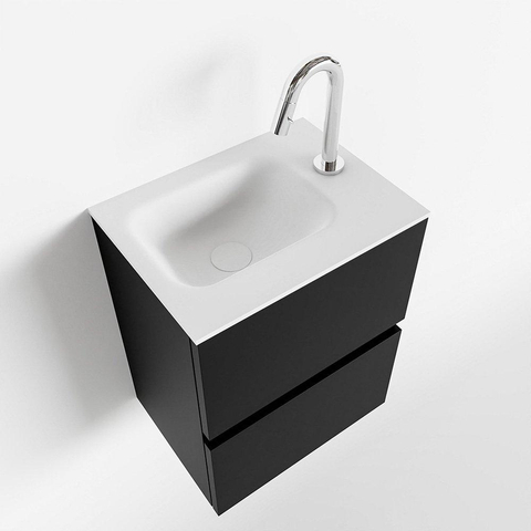MONDIAZ ADA Toiletmeubel 40x30x50cm met 1 kraangaten 2 lades urban mat Wastafel Lex rechts Solid Surface Wit SW472521