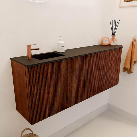 Mondiaz JOYA meuble WC 111,6 cm - arrondi à droite couleur Ruby - Lavabo FAYE position gauche 1 trou de robinet couleur Urban. SW1421861