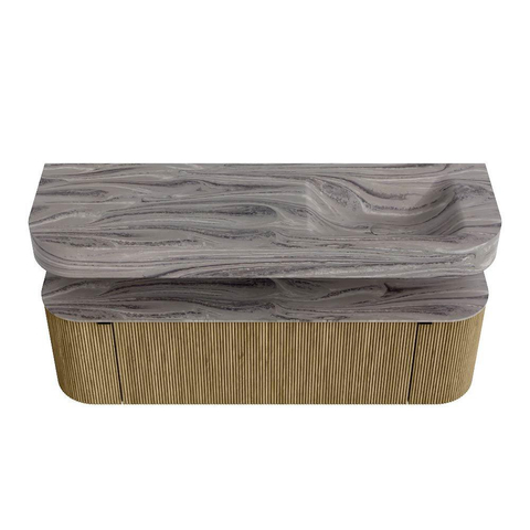 MONDIAZ THOR-DLUX 150cm meuble de salle de bains arrondi gauche + droite couleur Dusk avec 1 tiroir et 2 portes. Vasque suspendue CLOUD droite sans trou de robinet couleur Sombra. SW1464907