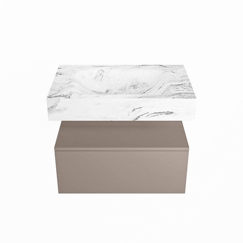 Mondiaz ALAN-DLUX Ensemble de meuble - 70cm - meuble Smoke mat - 1 tiroir - Lavabo Cloud Glace suspendu - vasque Centre - 0 trous de robinet SW805753