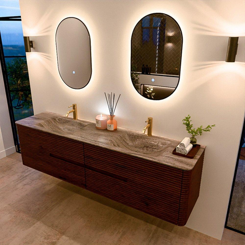 Mondiaz CIRO-DLUX Badkamermeubelset - 190x45x50cm - Solid surface wastafel Oza - 2 wasbak Dubbel - 2 kraangaten - 4 lades - Ruby SW1532133