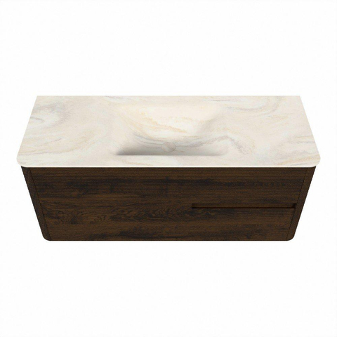 Mondiaz CIRO-DLUX Badkamermeubelset - 120x45x50cm - Solid surface wastafel Ostra - 1 wasbak Midden - 1 kraangat - 2 lades - Walnut SW1530399