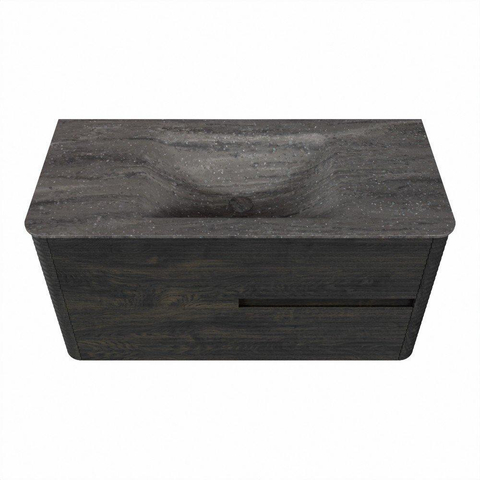 Mondiaz CIRO-DLUX Ensemble de meubles de salle de bains - 100x45x50cm - lavabo solid surface Oza - 1 vasque au milieu - 1 trou de robinet - 2 tiroirs - Shadow SW1532620