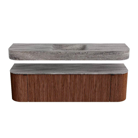 MONDIAZ THOR-DLUX 160cm meuble de salle de bains arrondi gauche + droite couleur Ruby avec 1 tiroir et 2 portes. Vasque suspendue CLOUD Milieu 1 trou de robinet couleur Oza. SW1465305