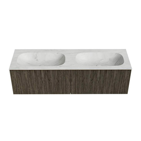 Mondiaz KURVE-DLUX Ensemble meuble de salle de bains - 150x46x40cm - 2 tiroirs - lavabo solid surface - double - sans trou de robinet - Shadow SW1414105