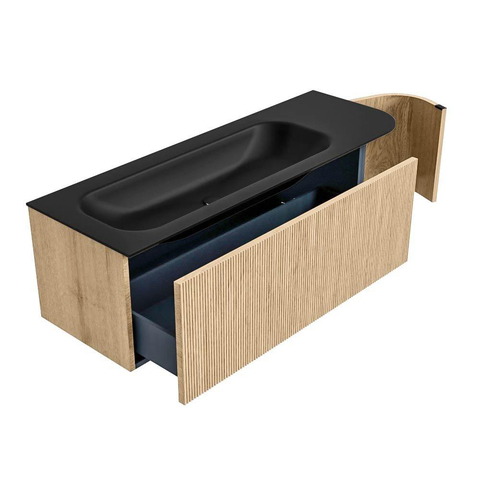MONDIAZ KURVE Meuble de salle de bains 135 cm avec module 25 R couleur Oak avec 1 tiroir et 1 porte. Lavabo BIG MEDIUM gauche 1 trou de robinet Urban. SW1138398
