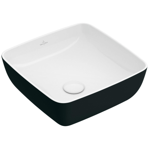 Villeroy & Boch Artis opzetwastafel vierkant - 41x41x12.5cm - zonder kraangat - zonder overloop - Coal Black (glans zwart) SW68862