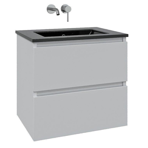 Saniclass Chaci Meuble de salle de bain - 100x45x55cm - lavabo en céramique noir mat - 1 vasque - sans trou de robinet - 2 tiroirs - blanc mat SW809384