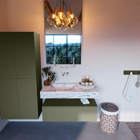 Mondiaz ALAN-DLUX Ensemble de meuble - 100cm - meuble Army mat - 1 tiroir - Lavabo Cloud Glace suspendu - vasque Gauche - 0 trous de robinet SW805879