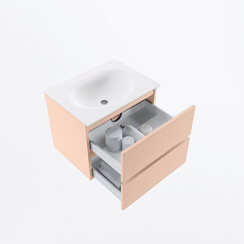 MONDIAZ VICA Ensemble meuble de salle de bains - 60cm - meuble bas rosee - 2 tiroirs - vasque moon centrale - sans trous de robinetterie - version haute 60cm - talc SW1080349