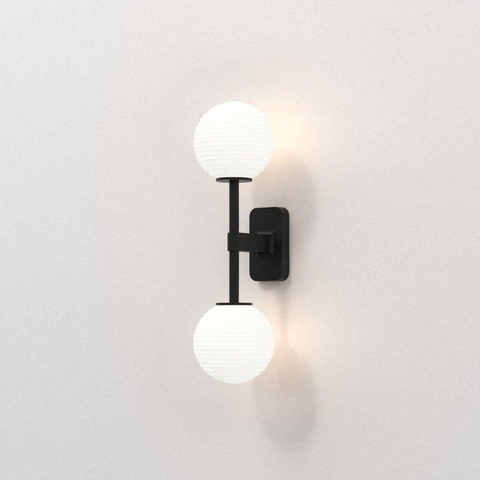 Astro Tacoma Twin Wandlamp/Plafondlamp - 230V - IP44 - bol - geribbeld - wit glas - mat zwart SW1569679