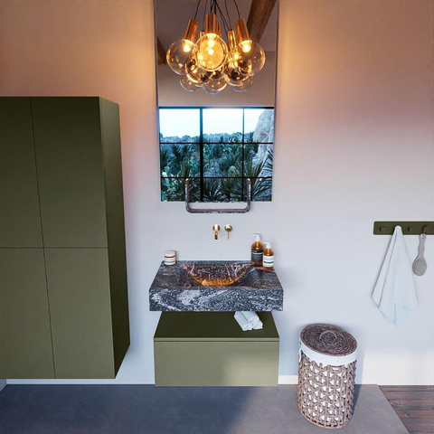 Mondiaz ALAN-DLUX Ensemble de meuble - 70cm - meuble Army mat - 1 tiroir - Lavabo Cloud Lava suspendu - vasque Centre - 0 trous de robinet SW808552