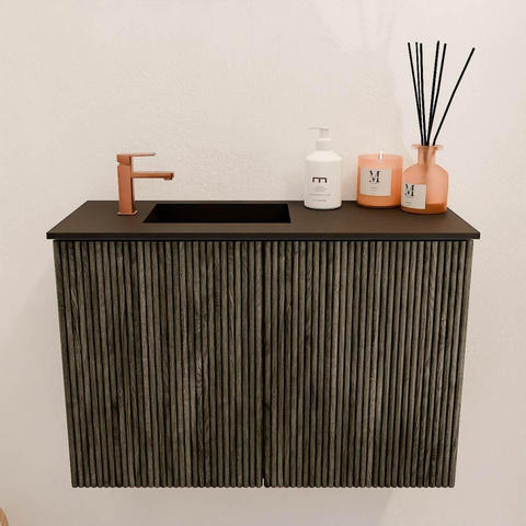 Mondiaz JOYA 60cm meuble de toilette - couleur Shadow - Lavabo FAYE position Gauche 1 trou de robinet couleur Urban. SW1421473
