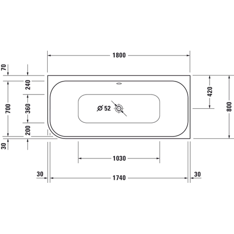 Duravit Happy D.2 Bad half - vrijstaand - 180x80cm - back-to-wall - wit mat antraciet SW297022