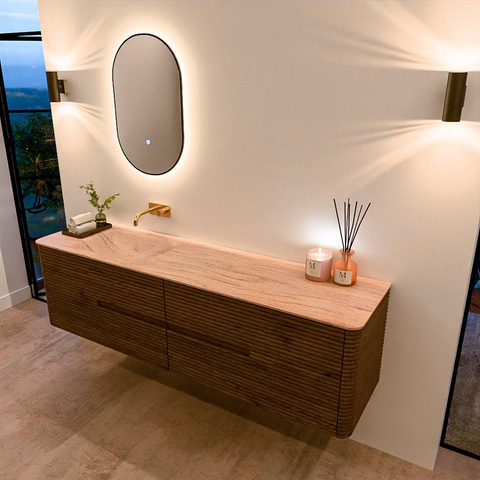 Mondiaz CIRO-DLUX Badkamermeubelset - 180x45x50cm - Solid surface wastafel Saba - 1 wasbak Links - zonder kraangaten - 4 lades - Dusk SW1533368