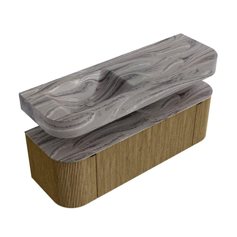 MONDIAZ THOR-DLUX Meuble de salle de bains 140cm arrondi gauche + droite couleur Dusk avec 1 tiroir et 2 portes. Vasque suspendue CLOUD Gauche sans trou de robinet couleur Sombra. SW1464352
