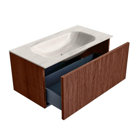 MONDIAZ KURVE-DLUX Meuble de salle de bains 90cm couleur Ruby avec 1 tiroir et 0 porte. Lavabo BIG SMALL Central 1 trou de robinet Meli. SW1432043