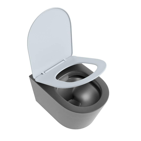 Mondiaz LAVIE WC suspendu – sans bride – 36 x 53 cm – avec abattant softclose – Dark grey (gris), abattant Clay (bleu clair/gris) SW1208585