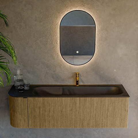 Mondiaz KURVE Ensemble de meubles de salle de bains - 145x46x40cm - 1 tiroir - 1 porte - lavabo solid surface - droit - 1 trou de robinet - Dusk SW1414815