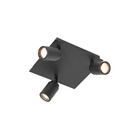 QAZQA Ducha plafonnier de salle de bains - 23x23cm - 3 spots - IP44 - carré - noir mat SW1187235