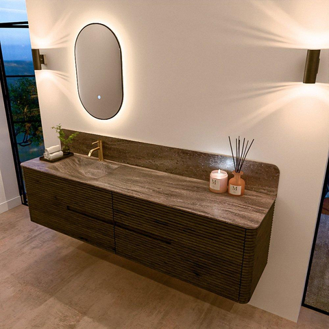 Mondiaz CIRO-DLUX Badkamermeubelset - 190x45x50cm - Solid surface wastafel Oza - 1 wasbak Links - 1 kraangat - 4 lades - Shadow SW1532694