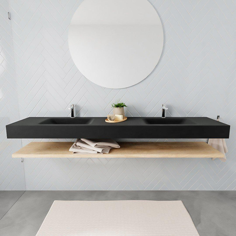 MONDIAZ ALAN 200cm - Badkamermeubelset - planchet - washed oak - vrijhangende wastafel - 2 wasbakken - 2 kraangaten - urban SW408876