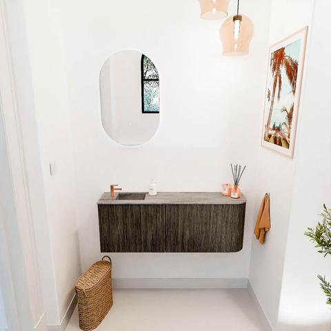 Mondiaz JOYA-DLUX 111.6cm toiletmeubel - ronding rechts kleur Shadow - Wastafel FAYE positie Links 1 kraangat kleur Oza. SW1425070
