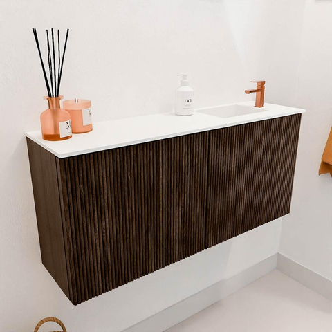 Mondiaz JOYA 90cm meuble de salle de bains - couleur Walnut - Vasque FAYE position Droite 1 trou de robinet couleur Talc. SW1421326