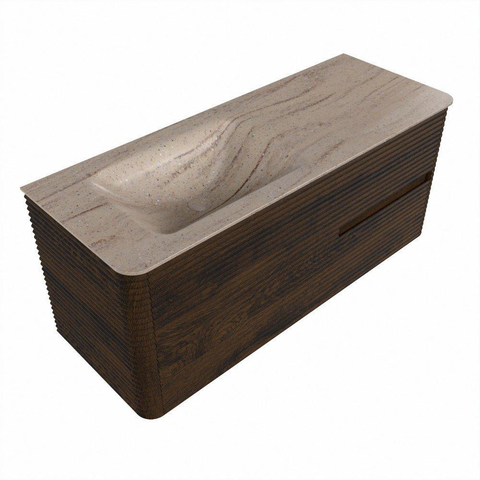 Mondiaz CIRO-DLUX Ensemble de meubles de salle de bains - 120x45x50cm - Plan vasque en solid surface Saba - 1 vasque à gauche - 1 trou de robinet - 2 tiroirs - Noyer SW1530665