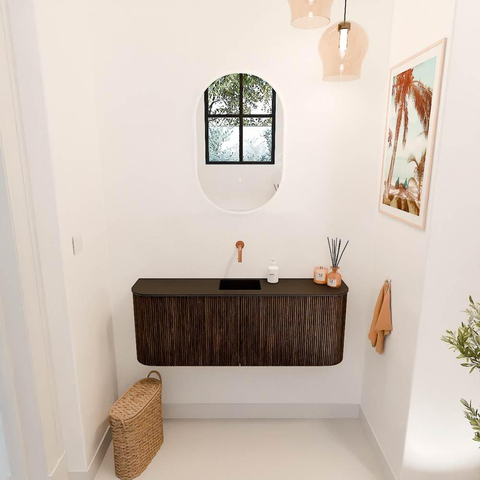 Mondiaz JOYA 113.2cm toiletmeubel - ronding links en rechts kleur Walnut - Wastafel FAYE positie Midden Zonder kraangat kleur Urban. SW1421386