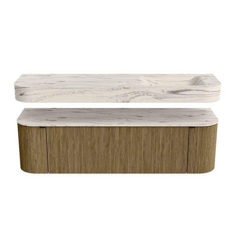 MONDIAZ THOR-DLUX 160cm meuble de salle de bains arrondi gauche + droite couleur Dusk avec 1 tiroir et 2 portes. Vasque suspendue CLOUD Droite sans trou de robinet couleur Nata. SW1465265