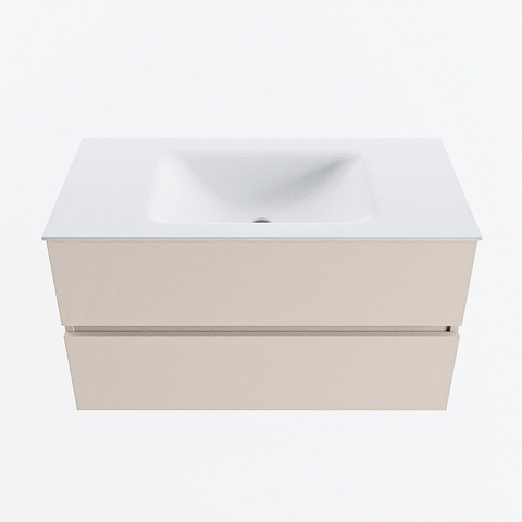 MONDIAZ VICA Ensemble meuble de salle de bains - 90cm - meuble bas linen - 2 tiroirs - lavabo cloud centré - 1 trou de robinet - version haute 60cm - talc SW1084261