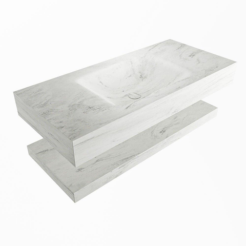 Mondiaz ALAN-DLUX Ensemble de meuble - 100cm - meuble Opalo mat - 0 tiroirs - Lavabo Cloud Opalo suspendu - vasque Centre - 0 trous de robinet SW809297