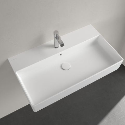Villeroy & Boch memento 2.0 wastafel onderzijde - geslepen - 80x47cm - met overloop - 1 kraangat CeramicPlus - Stone White (mat wit) SW336054