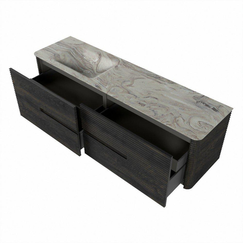 Mondiaz CIRO-DLUX Ensemble de meubles de salle de bains - 170x45x50cm - lavabo en solid surface Glace - 1 vasque à gauche - sans trous de robinetterie - 4 tiroirs - Shadow SW1532230