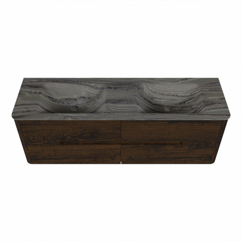 Mondiaz CIRO-DLUX Badkamermeubelset - 150x45x50cm - Solid surface wastafel Sombra - 2 wasbak Dubbel - zonder kraangaten - 4 lades - Walnut SW1530863