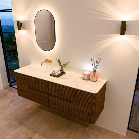 Mondiaz CIRO-DLUX Ensemble de meubles de salle de bains - 160x45x50cm - vasque en solid surface Ostra - 1 bassin à gauche - sans trous de robinet - 4 tiroirs - Dusk SW1533441