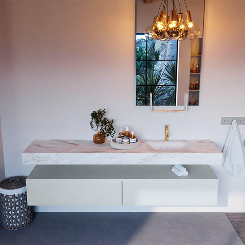 MONDIAZ ALAN - DLUX Ensemble de meuble de salle de bains - 200cm - meuble bas - Clay - 2 tiroirs - lavabo suspendu - vasque à droite - 1 trou de robinet - Frappe SW804888