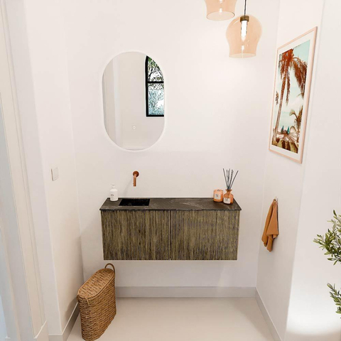 Mondiaz JOYA-DLUX 100cm meuble de salle de bains - couleur Dusk - Vasque FAYE position Gauche Sans trou de robinet couleur Lava. SW1423267