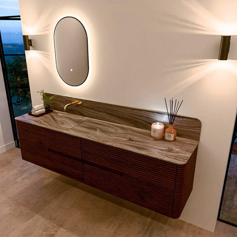 Mondiaz CIRO-DLUX Ensemble meuble de salle de bains - 190x45x50cm - plan-vasque Solid surface Sombra - 1 vasque à gauche - sans trous de robinetterie - 4 tiroirs - Ruby SW1532043