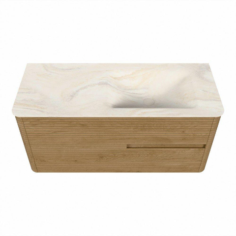 Mondiaz CIRO-DLUX Meuble de salle de bains - 110x45x50cm - Plan vasque solid surface Ostra - 1 vasque à droite - sans trous de robinet - 2 tiroirs - Chêne SW1530905