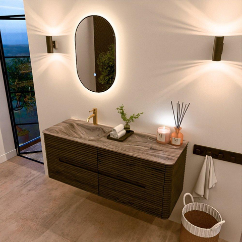 Mondiaz CIRO-DLUX Badkamermeubelset - 130x45x50cm - Solid surface wastafel Sombra - 1 wasbak Links - 1 kraangat - 4 lades - Shadow SW1532753