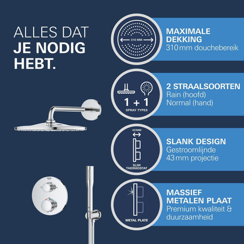 Grohe QuickFix Precision Thermostat Perfect Inbouw Douchesysteem - Vitalio Rain Mono 310 hoofddouche - chroom SW1120179