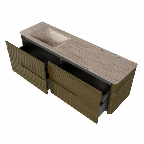Mondiaz CIRO-DLUX Badkamermeubelset - 160x45x50cm - Solid surface wastafel Arena - 1 wasbak Links - zonder kraangaten - 4 lades - Dusk SW1533114