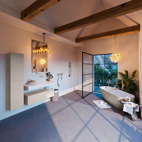 Mondiaz ALAN-DLUX Ensemble de meuble - 110cm - meuble Linen mat - 1 tiroir - Lavabo Cloud Ostra suspendu - vasque droite - 0 trous de robinet SW807464