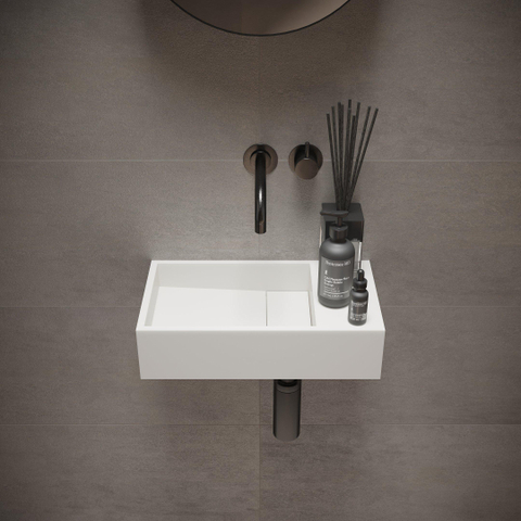Ideavit Solidcube Fontein 40x22x10cm 0 kraangaten Solid surface mat wit OUTLETSTORE STORE42937