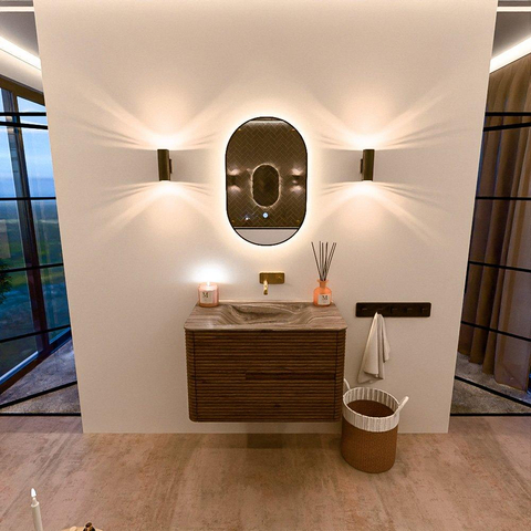 Mondiaz CIRO-DLUX Badkamermeubelset - 80x45x50cm - Solid surface wastafel Sombra - 1 wasbak Midden - zonder kraangaten - 2 lades - Dusk SW1533378