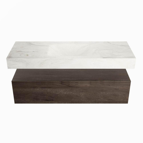 Mondiaz ALAN-DLUX Ensemble de meuble de salle de bain - 130x46cm - 1 tiroir - vasque suspendue - sans trous de robinetterie - 1 au centre - Dark Brown (chêne foncé) SW1159506